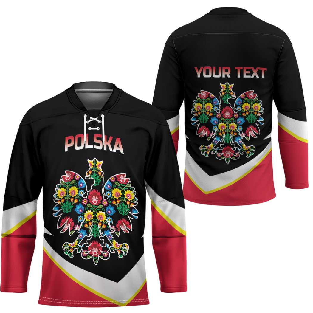 Personalized Poland Wycinanki Eagle Hockey Jersey Polish Traditional Floral Folk Pattern - Wonder Print Shop