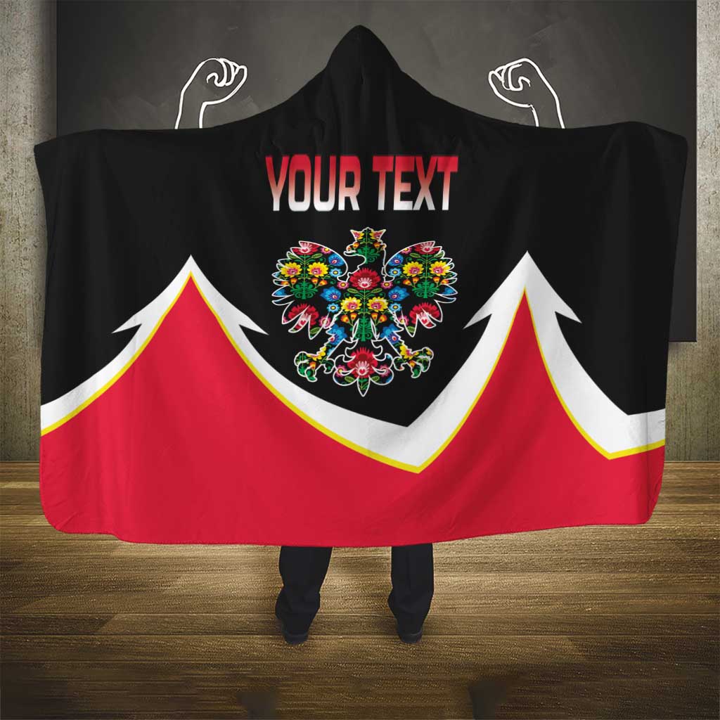 Personalized Poland Wycinanki Eagle Hooded Blanket Polish Traditional Floral Folk Pattern - Wonder Print Shop