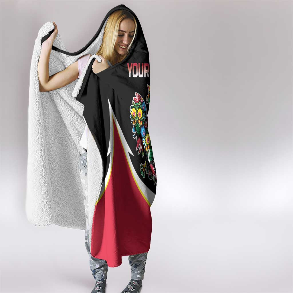 Personalized Poland Wycinanki Eagle Hooded Blanket Polish Traditional Floral Folk Pattern - Wonder Print Shop