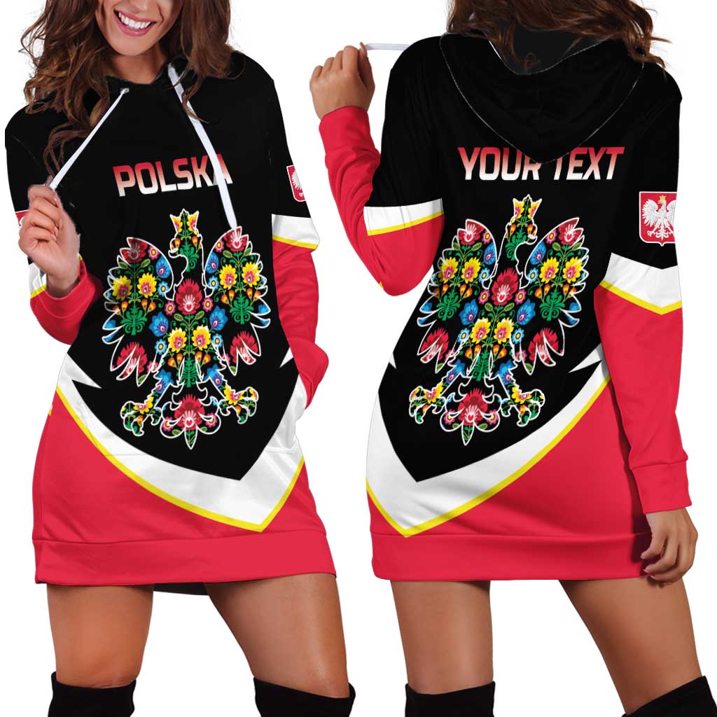 Personalized Poland Wycinanki Eagle Hoodie Dress Polish Traditional Floral Folk Pattern - Wonder Print Shop