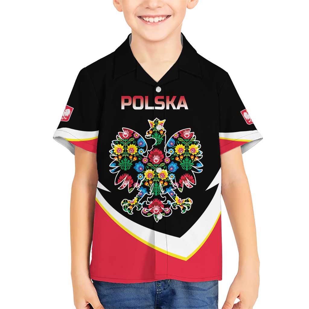 Personalized Poland Wycinanki Eagle Kid Hawaiian Shirt Polish Traditional Floral Folk Pattern - Wonder Print Shop