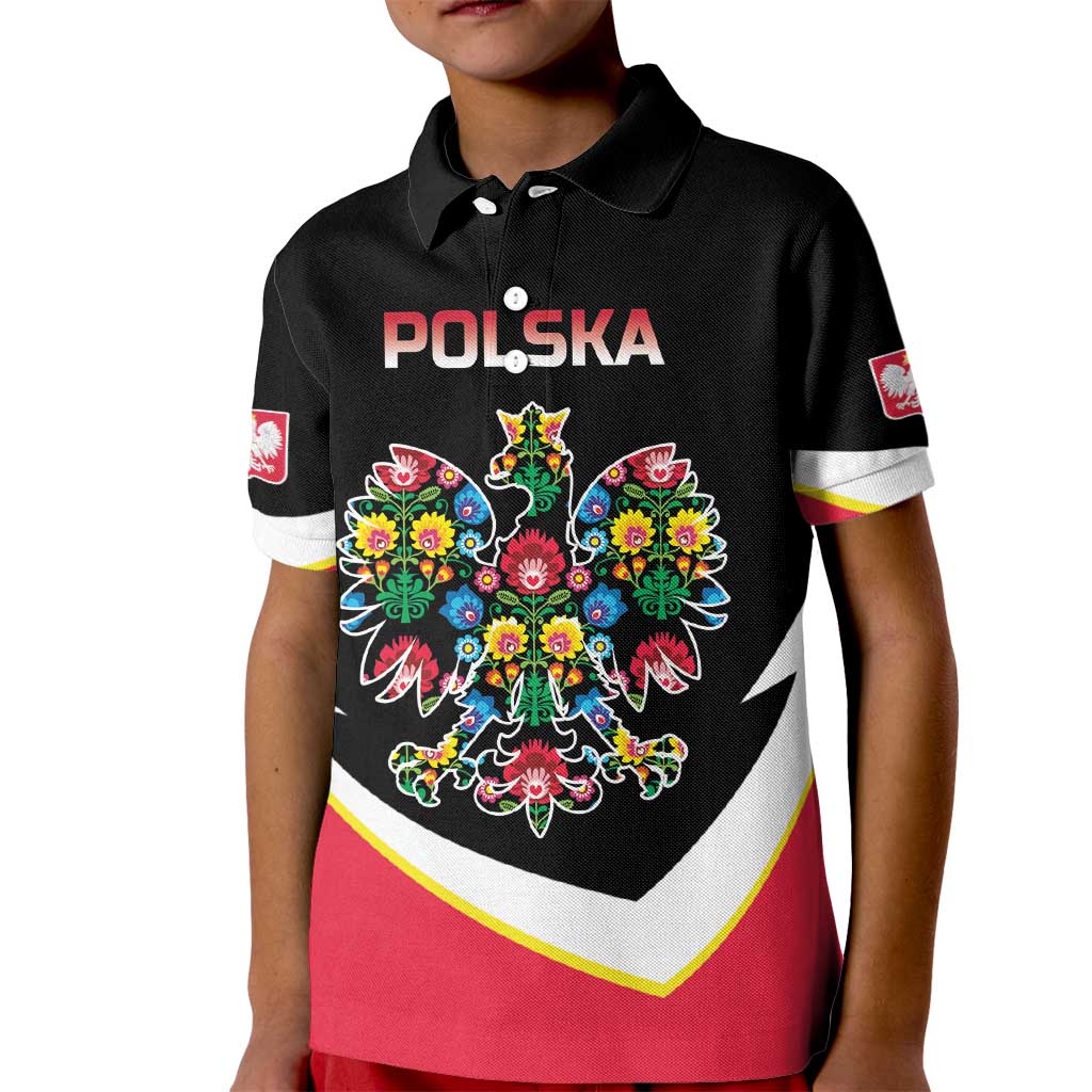 Personalized Poland Wycinanki Eagle Kid Polo Shirt Polish Traditional Floral Folk Pattern - Wonder Print Shop