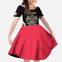 Personalized Poland Wycinanki Eagle Kid Short Sleeve Dress Polish Traditional Floral Folk Pattern - Wonder Print Shop