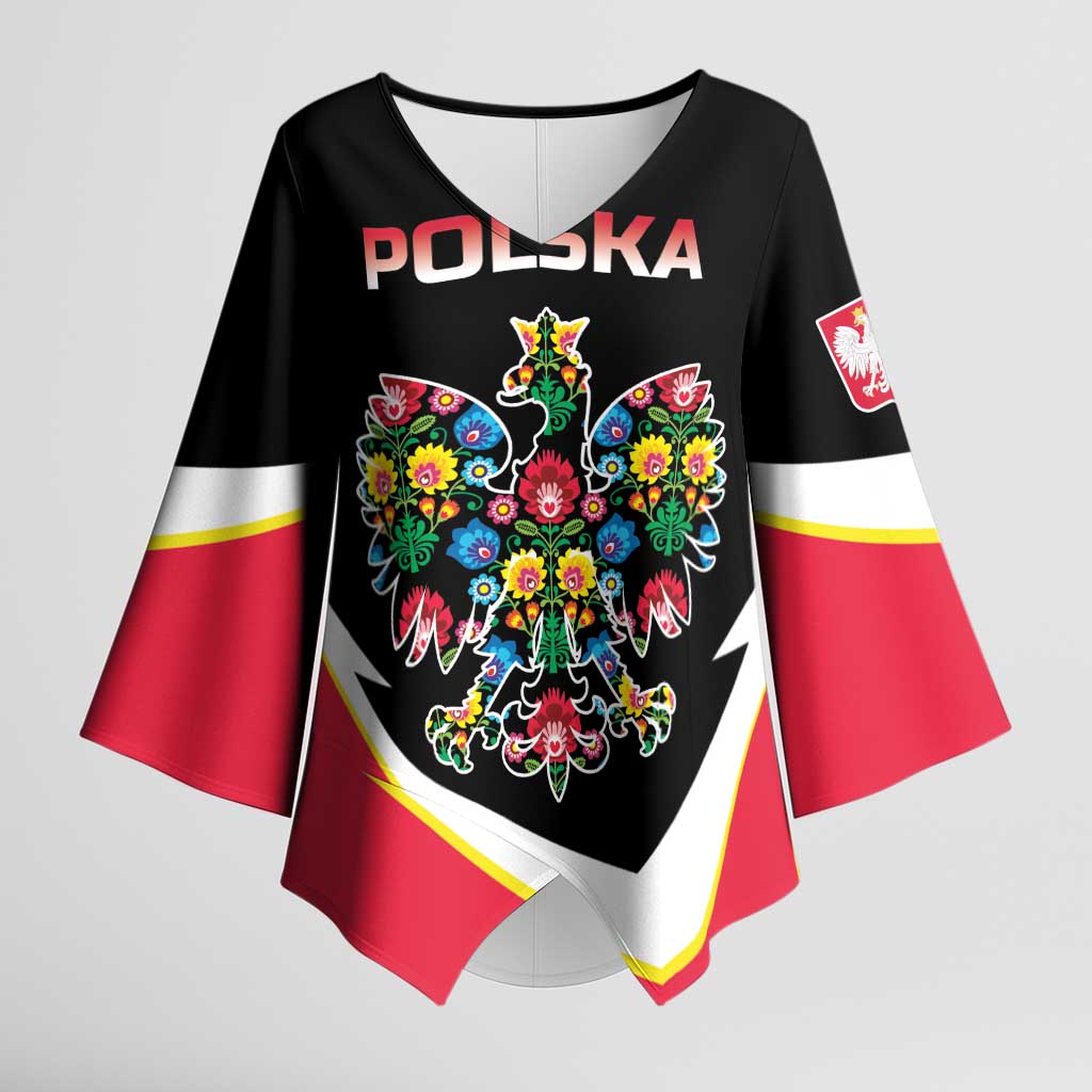 Personalized Poland Wycinanki Eagle Kimono Sleeve Blouse Polish Traditional Floral Folk Pattern - Wonder Print Shop