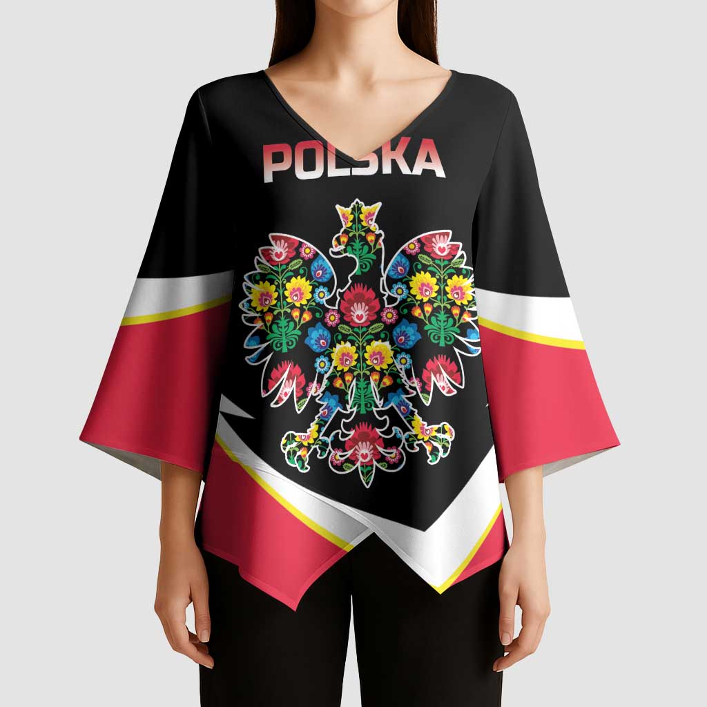 Personalized Poland Wycinanki Eagle Kimono Sleeve Blouse Polish Traditional Floral Folk Pattern - Wonder Print Shop