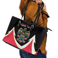 Personalized Poland Wycinanki Eagle Leather Tote Bag Polish Traditional Floral Folk Pattern - Wonder Print Shop