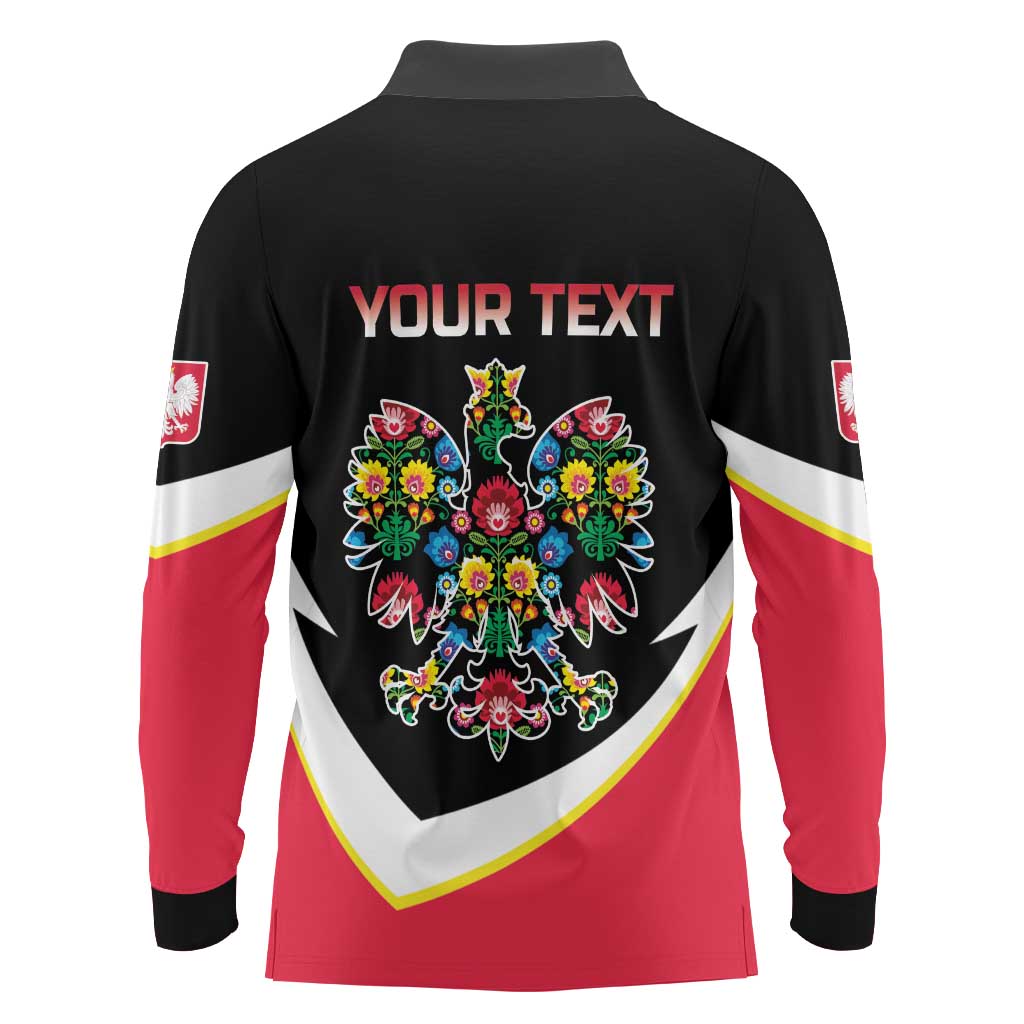 Personalized Poland Wycinanki Eagle Long Sleeve Polo Shirt Polish Traditional Floral Folk Pattern - Wonder Print Shop