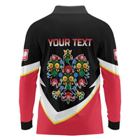 Personalized Poland Wycinanki Eagle Long Sleeve Polo Shirt Polish Traditional Floral Folk Pattern - Wonder Print Shop
