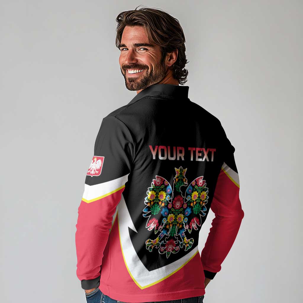 Personalized Poland Wycinanki Eagle Long Sleeve Polo Shirt Polish Traditional Floral Folk Pattern - Wonder Print Shop