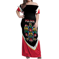 Personalized Poland Wycinanki Eagle Off Shoulder Maxi Dress Polish Traditional Floral Folk Pattern - Wonder Print Shop