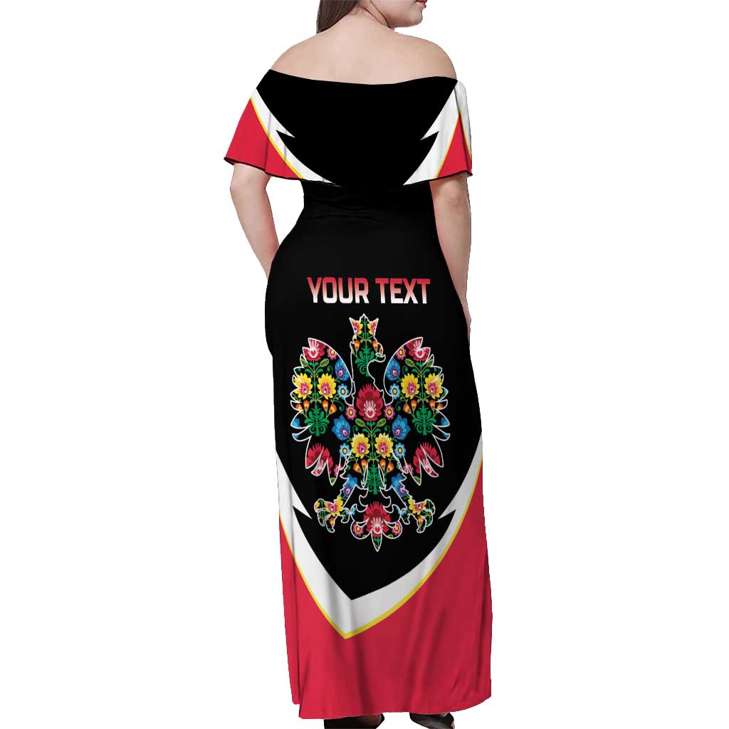Personalized Poland Wycinanki Eagle Off Shoulder Maxi Dress Polish Traditional Floral Folk Pattern - Wonder Print Shop