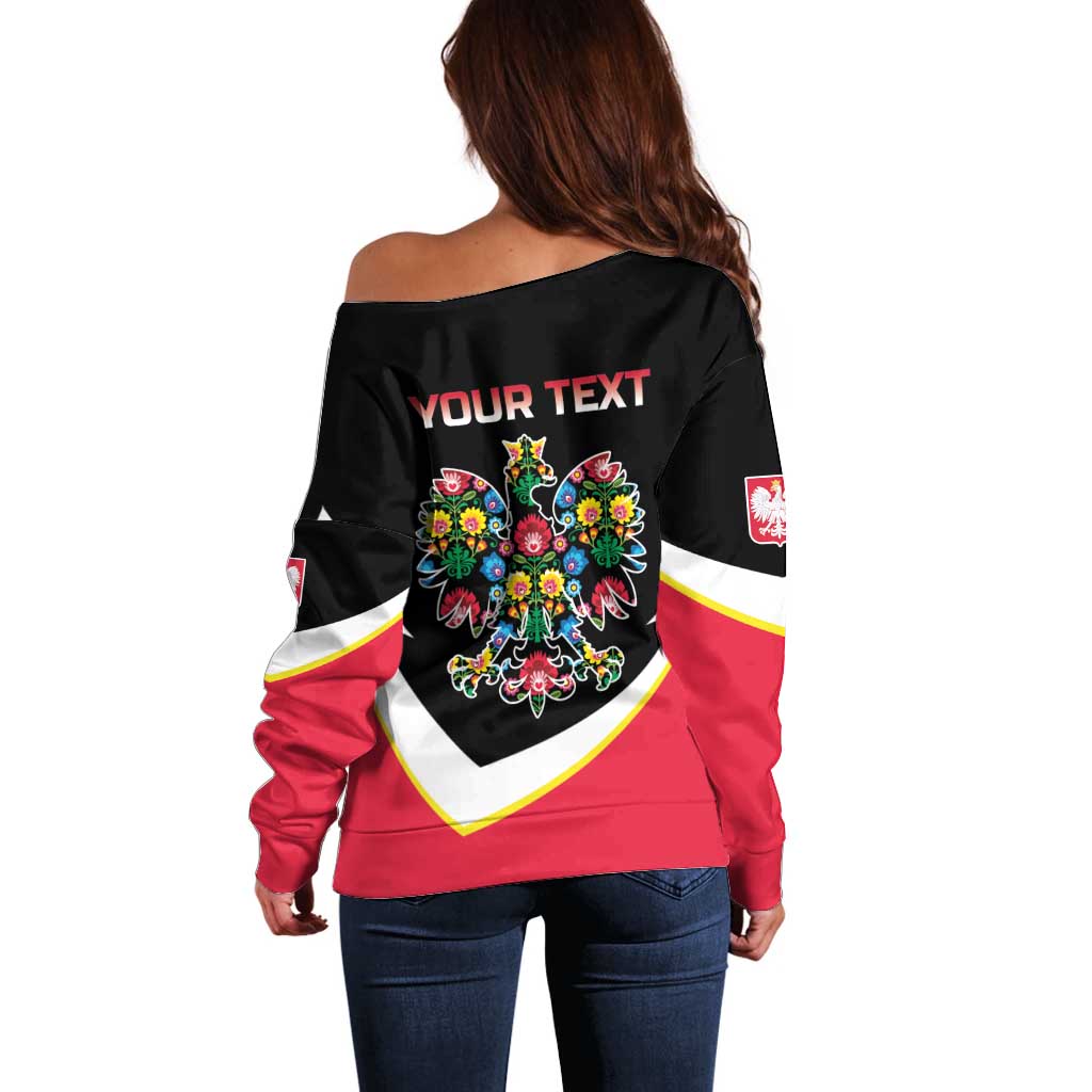 Personalized Poland Wycinanki Eagle Off Shoulder Sweater Polish Traditional Floral Folk Pattern - Wonder Print Shop