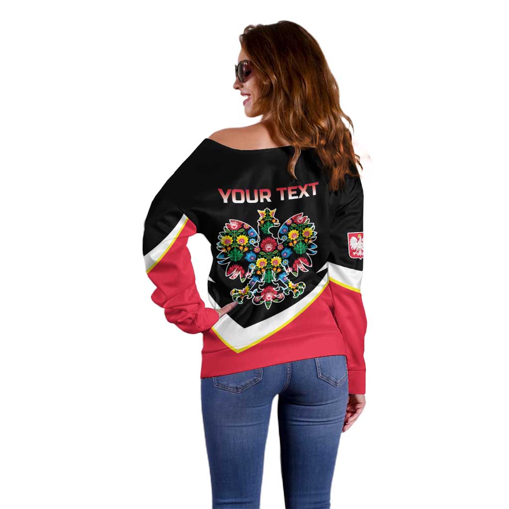 Personalized Poland Wycinanki Eagle Off Shoulder Sweater Polish Traditional Floral Folk Pattern - Wonder Print Shop