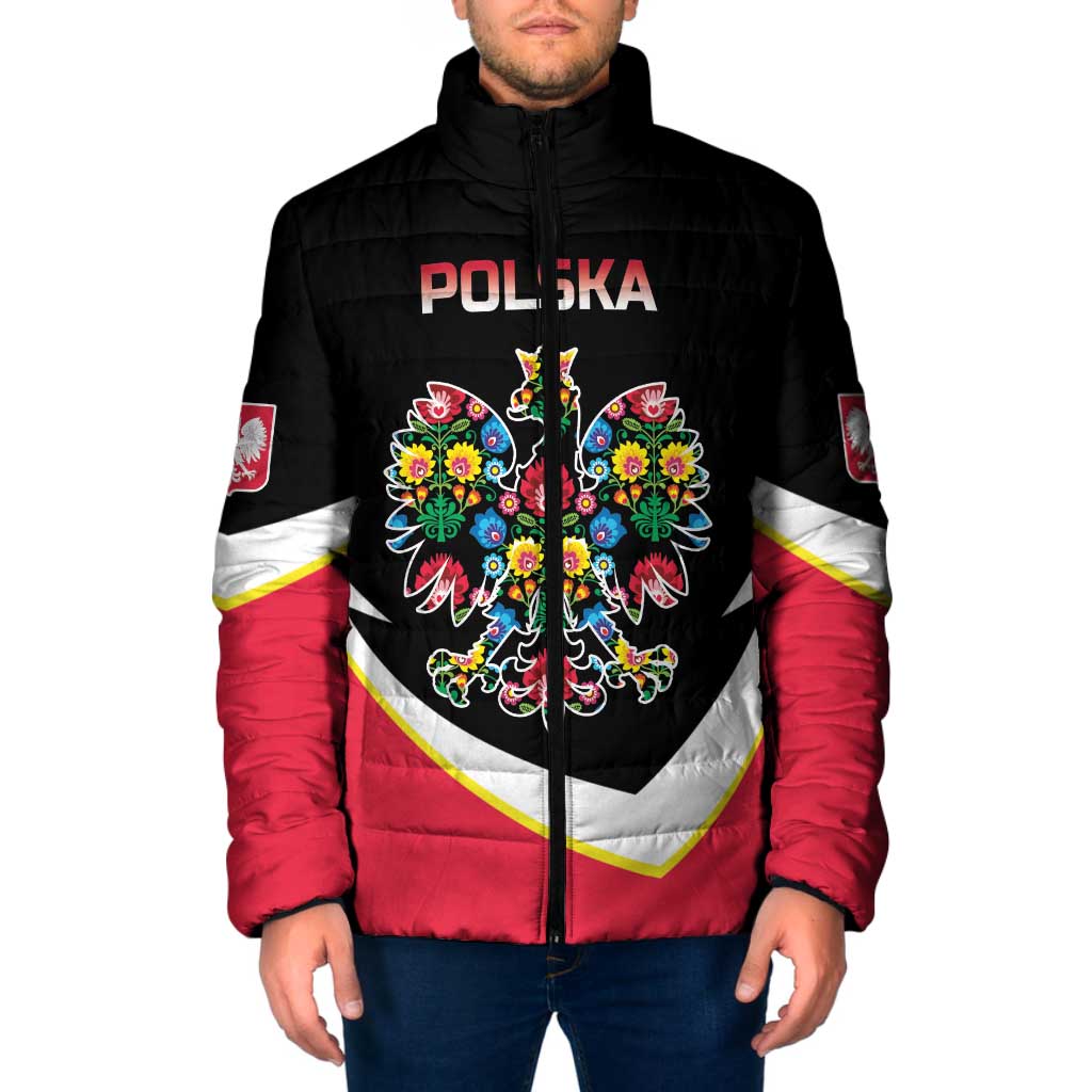 Personalized Poland Wycinanki Eagle Padded Jacket Polish Traditional Floral Folk Pattern - Wonder Print Shop