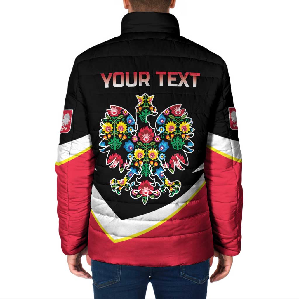 Personalized Poland Wycinanki Eagle Padded Jacket Polish Traditional Floral Folk Pattern - Wonder Print Shop