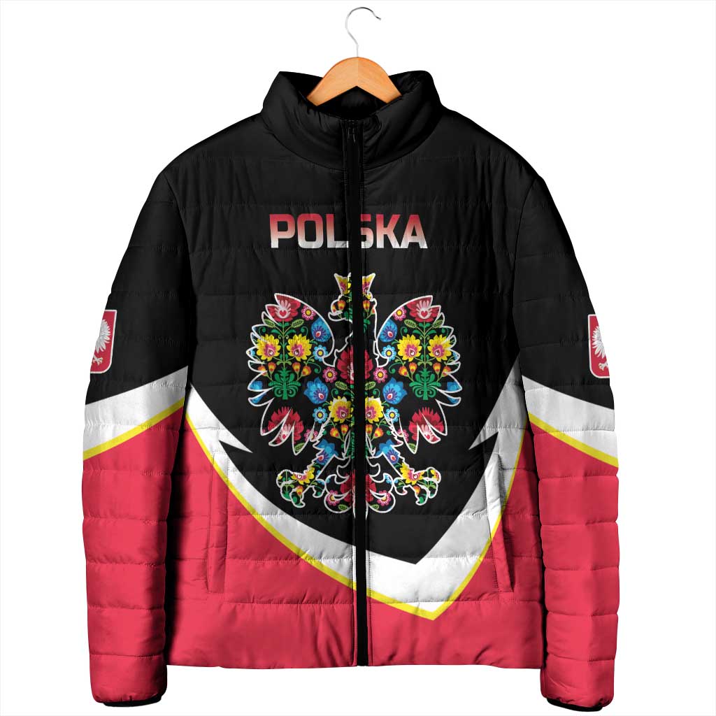 Personalized Poland Wycinanki Eagle Padded Jacket Polish Traditional Floral Folk Pattern - Wonder Print Shop