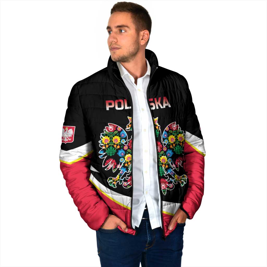 Personalized Poland Wycinanki Eagle Padded Jacket Polish Traditional Floral Folk Pattern - Wonder Print Shop