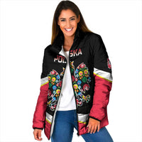 Personalized Poland Wycinanki Eagle Padded Jacket Polish Traditional Floral Folk Pattern - Wonder Print Shop