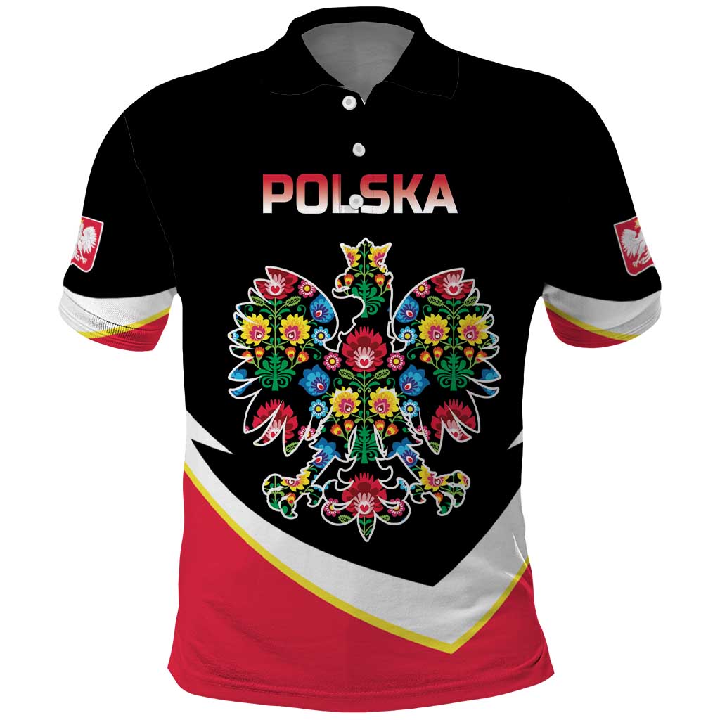 Personalized Poland Wycinanki Eagle Polo Shirt Polish Traditional Floral Folk Pattern - Wonder Print Shop