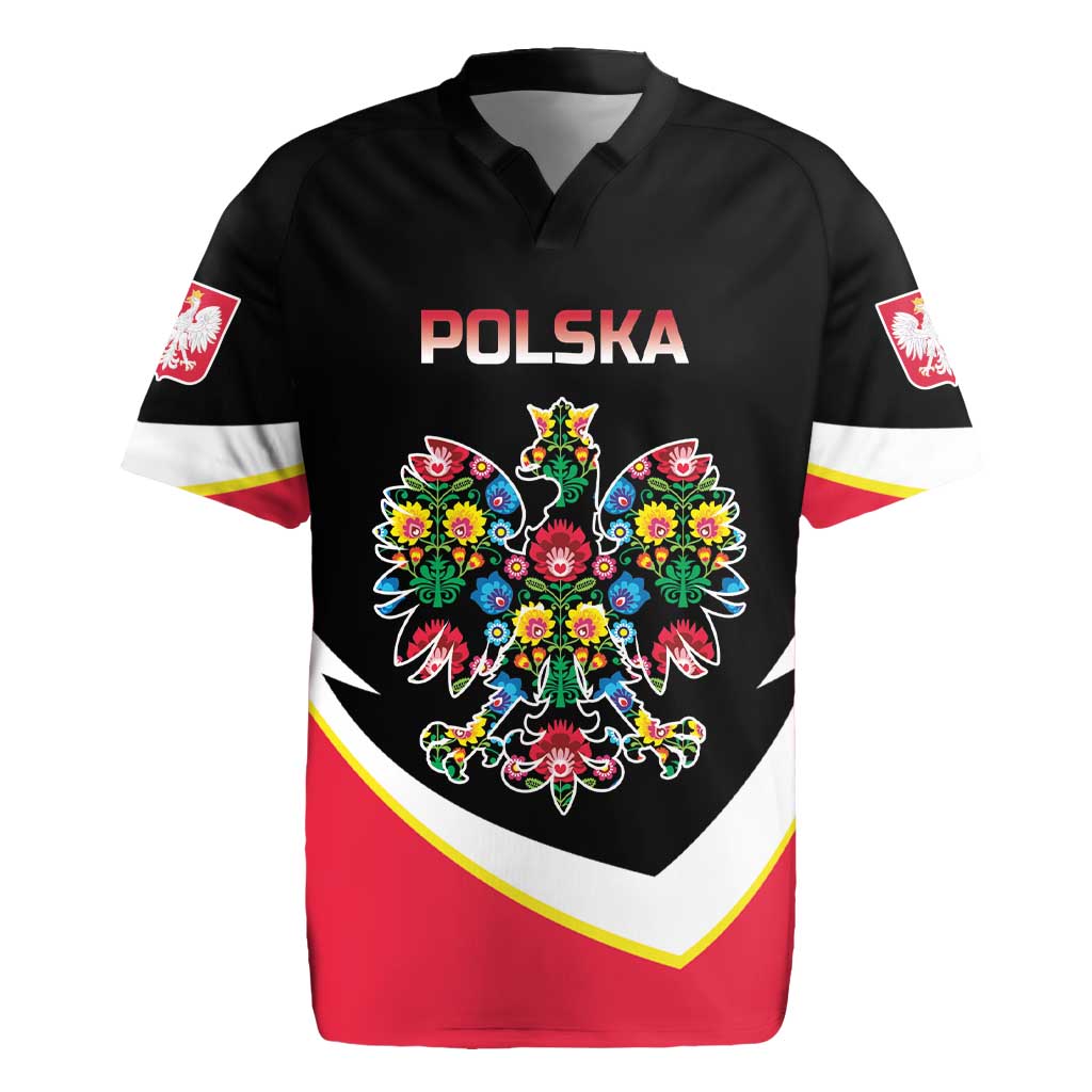 Personalized Poland Wycinanki Eagle Rugby Jersey Polish Traditional Floral Folk Pattern - Wonder Print Shop