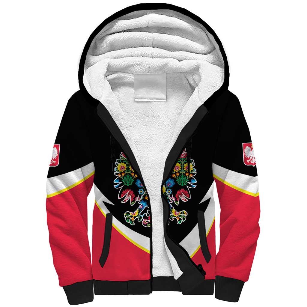 Personalized Poland Wycinanki Eagle Sherpa Hoodie Polish Traditional Floral Folk Pattern - Wonder Print Shop
