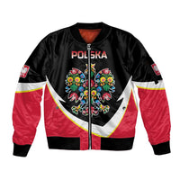 Personalized Poland Wycinanki Eagle Sleeve Zip Bomber Jacket Polish Traditional Floral Folk Pattern - Wonder Print Shop