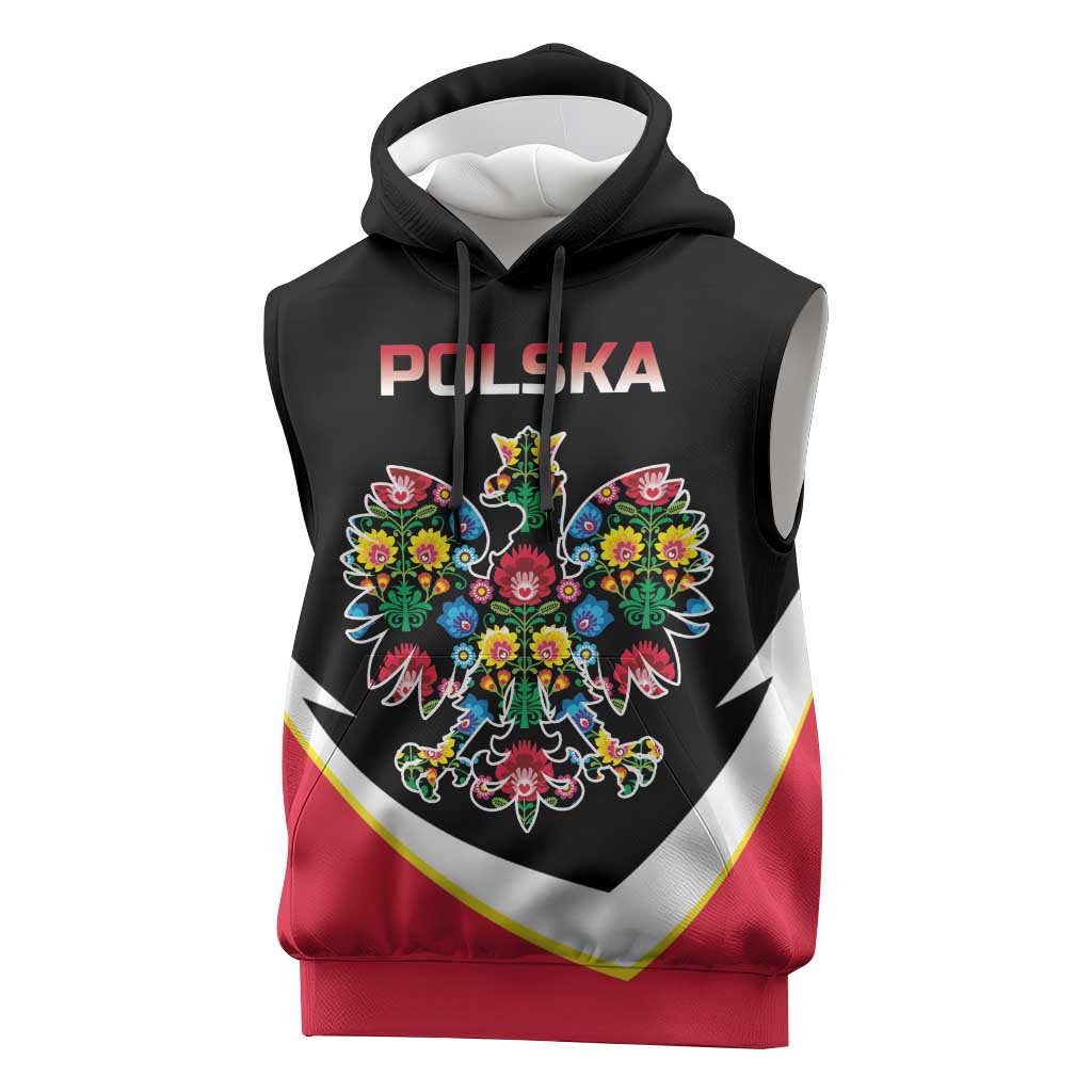 Personalized Poland Wycinanki Eagle Sleeveless Hoodie Polish Traditional Floral Folk Pattern - Wonder Print Shop