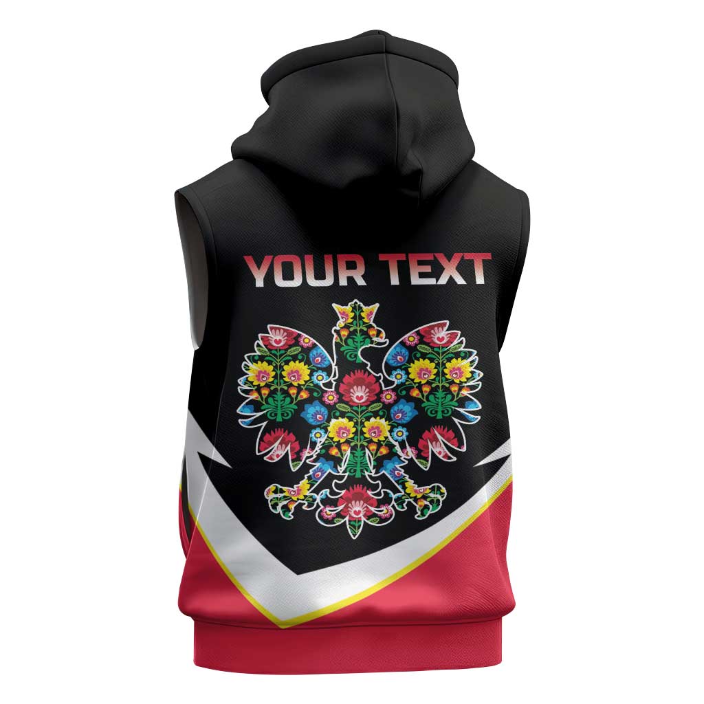Personalized Poland Wycinanki Eagle Sleeveless Hoodie Polish Traditional Floral Folk Pattern - Wonder Print Shop