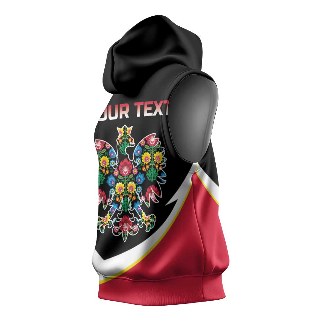 Personalized Poland Wycinanki Eagle Sleeveless Hoodie Polish Traditional Floral Folk Pattern - Wonder Print Shop