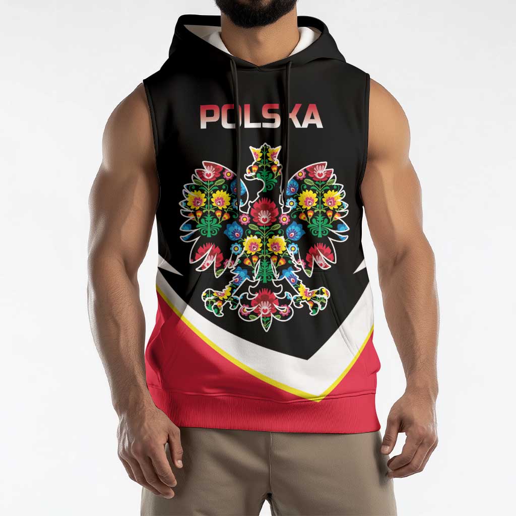 Personalized Poland Wycinanki Eagle Sleeveless Hoodie Polish Traditional Floral Folk Pattern - Wonder Print Shop
