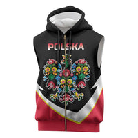 Personalized Poland Wycinanki Eagle Sleeveless Zip Hoodie Polish Traditional Floral Folk Pattern - Wonder Print Shop