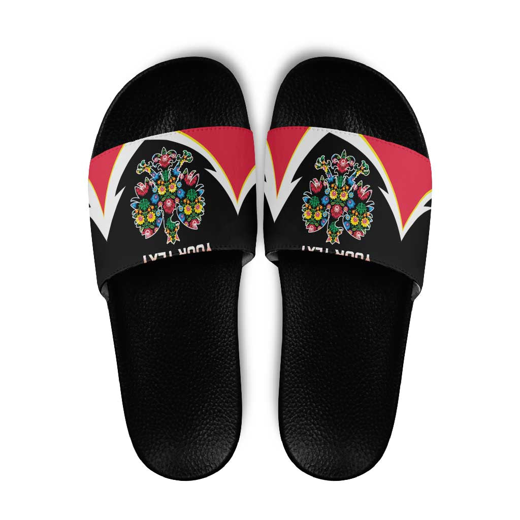 Personalized Poland Wycinanki Eagle Slide Sandals Polish Traditional Floral Folk Pattern - Wonder Print Shop