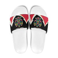 Personalized Poland Wycinanki Eagle Slide Sandals Polish Traditional Floral Folk Pattern - Wonder Print Shop