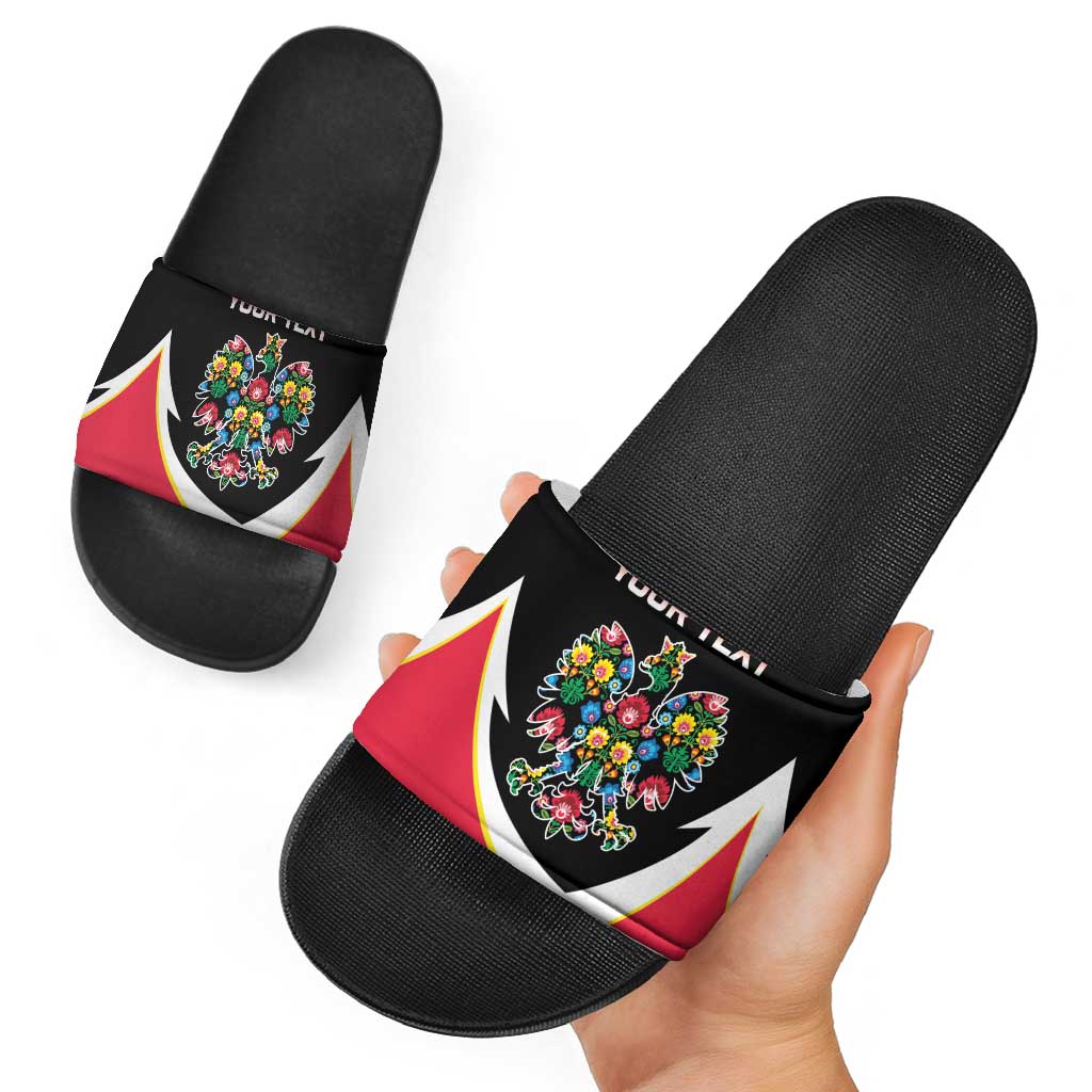 Personalized Poland Wycinanki Eagle Slide Sandals Polish Traditional Floral Folk Pattern - Wonder Print Shop