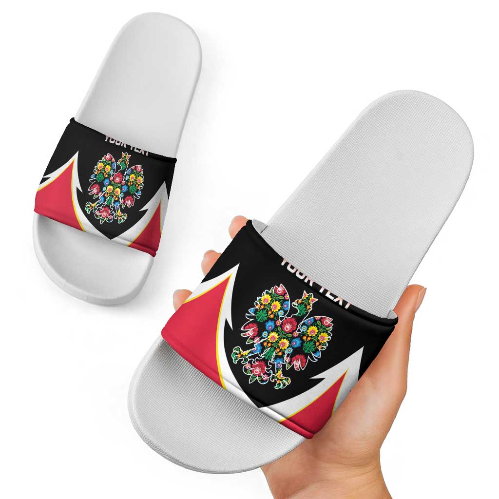 Personalized Poland Wycinanki Eagle Slide Sandals Polish Traditional Floral Folk Pattern - Wonder Print Shop