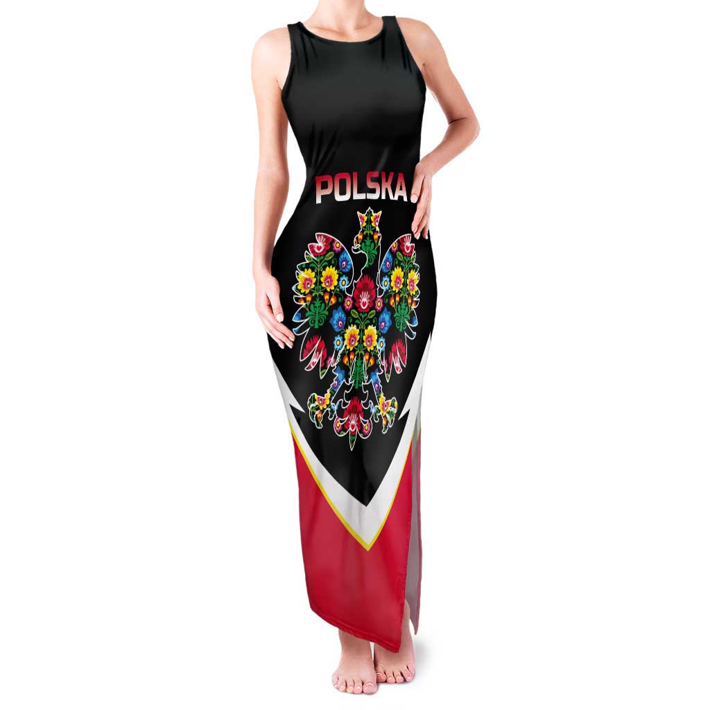 Personalized Poland Wycinanki Eagle Tank Maxi Dress Polish Traditional Floral Folk Pattern - Wonder Print Shop