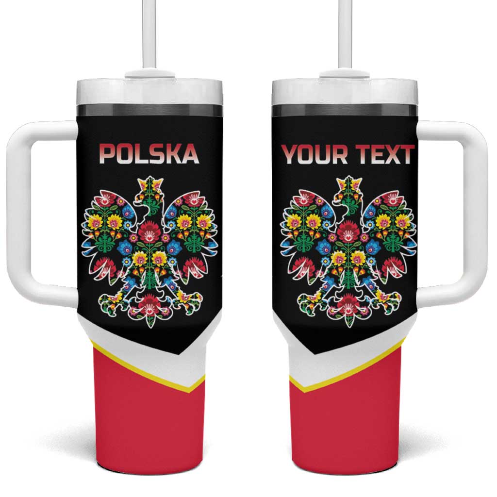 Personalized Poland Wycinanki Eagle Tumbler With Handle Polish Traditional Floral Folk Pattern - Wonder Print Shop
