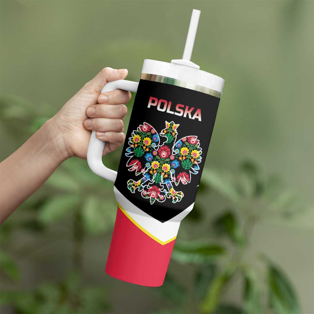 Personalized Poland Wycinanki Eagle Tumbler With Handle Polish Traditional Floral Folk Pattern - Wonder Print Shop