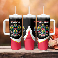 Personalized Poland Wycinanki Eagle Tumbler With Handle Polish Traditional Floral Folk Pattern - Wonder Print Shop