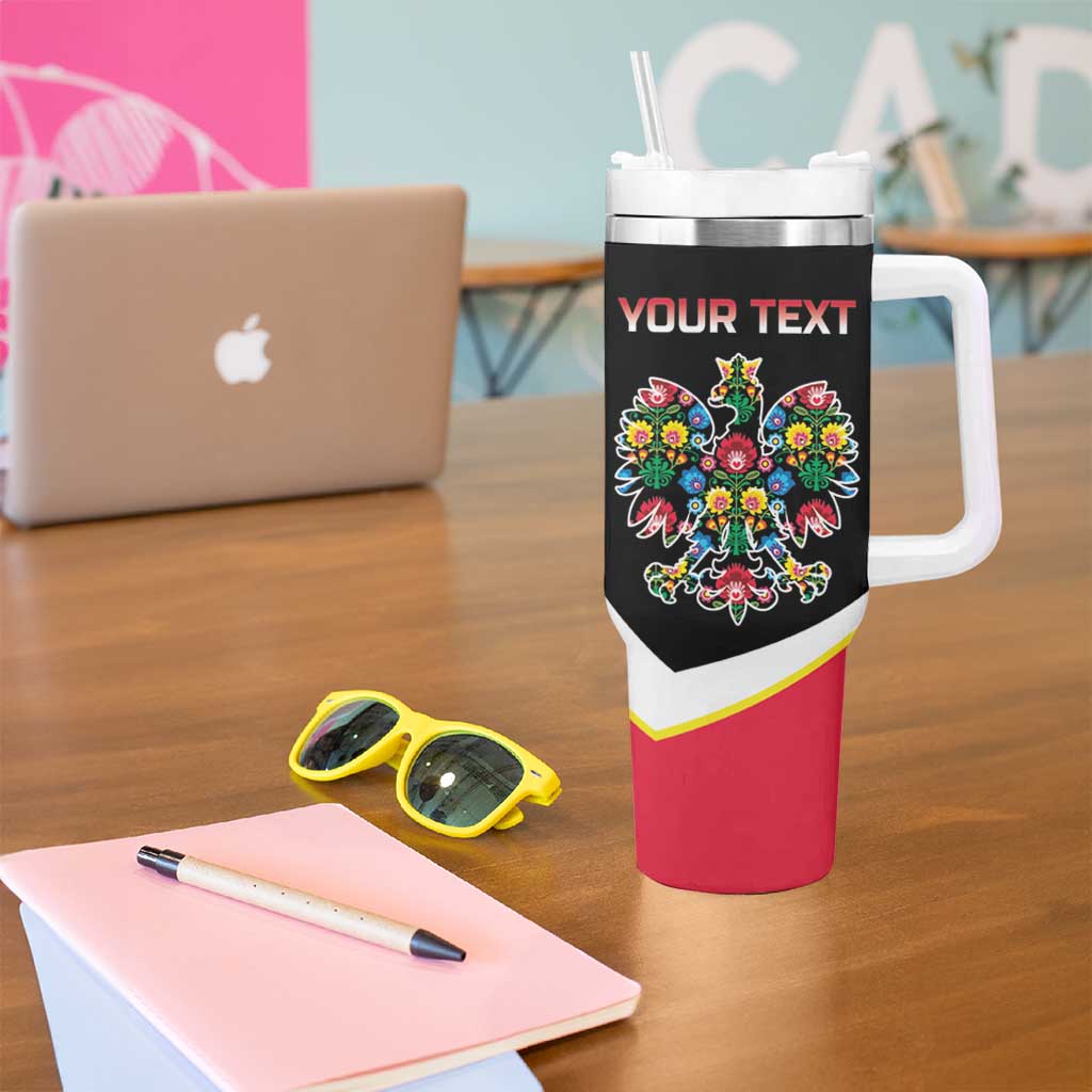 Personalized Poland Wycinanki Eagle Tumbler With Handle Polish Traditional Floral Folk Pattern - Wonder Print Shop