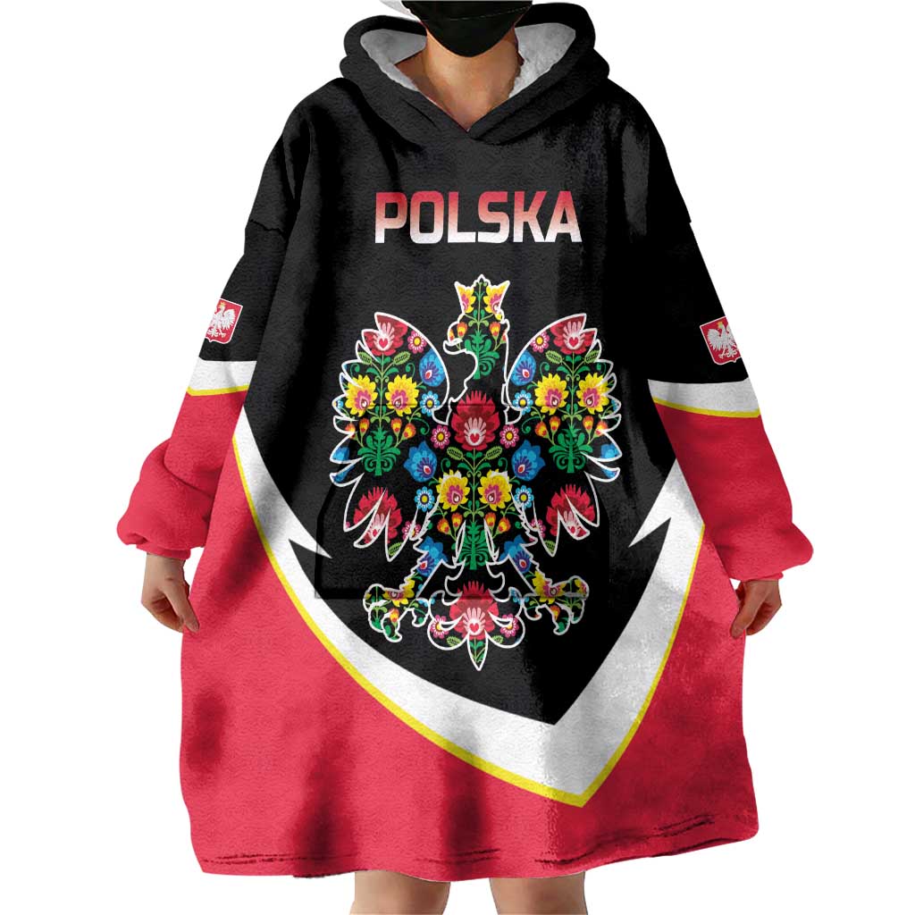 Personalized Poland Wycinanki Eagle Wearable Blanket Hoodie Polish Traditional Floral Folk Pattern - Wonder Print Shop