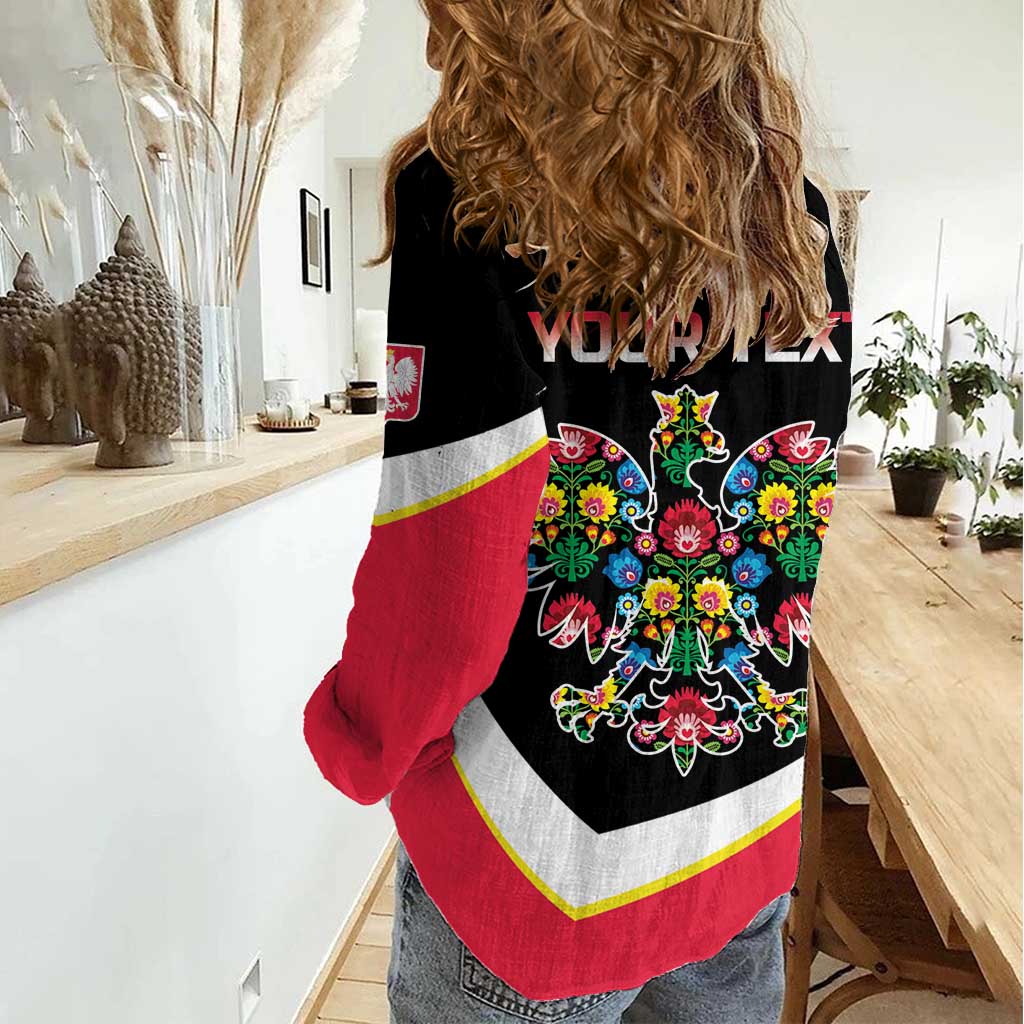 Personalized Poland Wycinanki Eagle Women Casual Shirt Polish Traditional Floral Folk Pattern - Wonder Print Shop