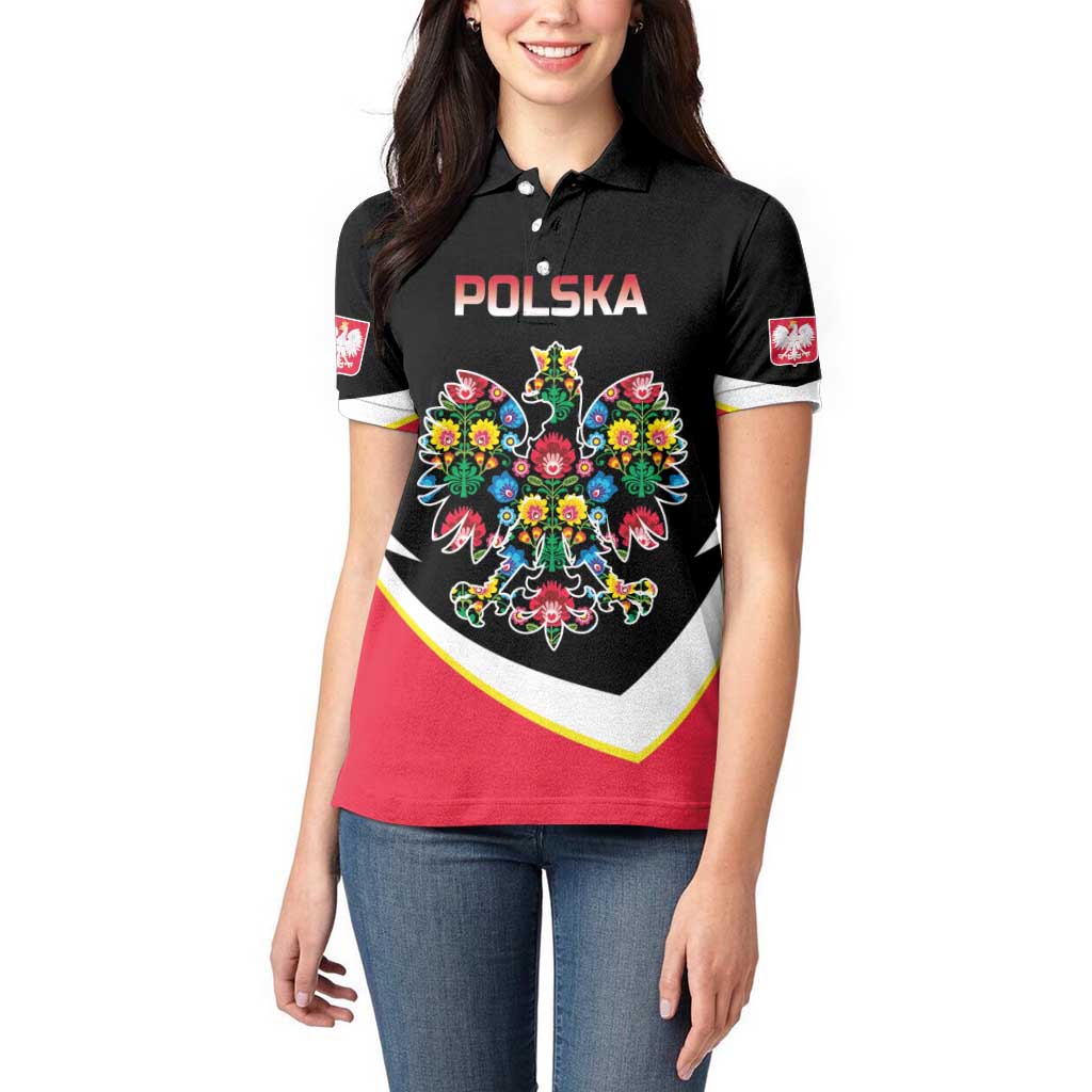 Personalized Poland Wycinanki Eagle Women Polo Shirt Polish Traditional Floral Folk Pattern - Wonder Print Shop
