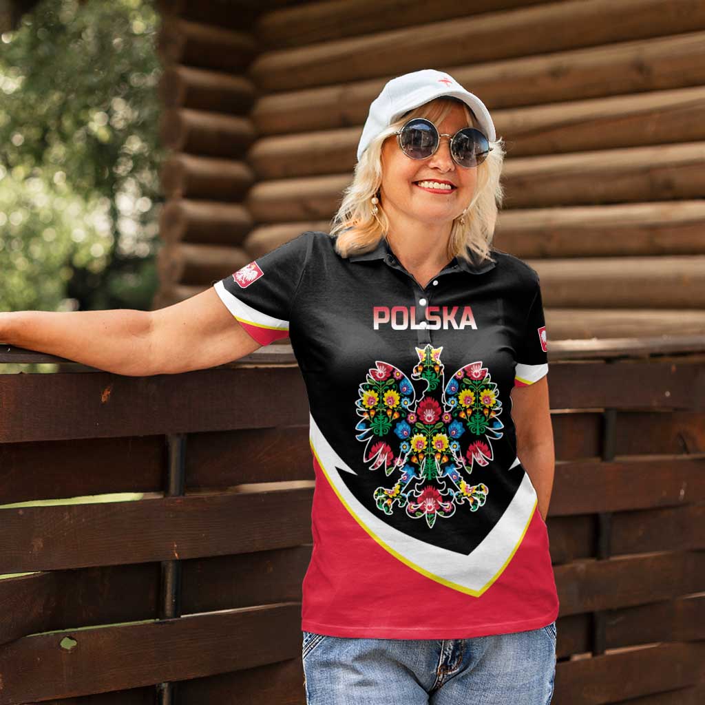 Personalized Poland Wycinanki Eagle Women Polo Shirt Polish Traditional Floral Folk Pattern - Wonder Print Shop