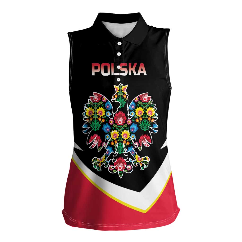 Personalized Poland Wycinanki Eagle Women Sleeveless Polo Shirt Polish Traditional Floral Folk Pattern - Wonder Print Shop