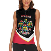 Personalized Poland Wycinanki Eagle Women Sleeveless Polo Shirt Polish Traditional Floral Folk Pattern - Wonder Print Shop