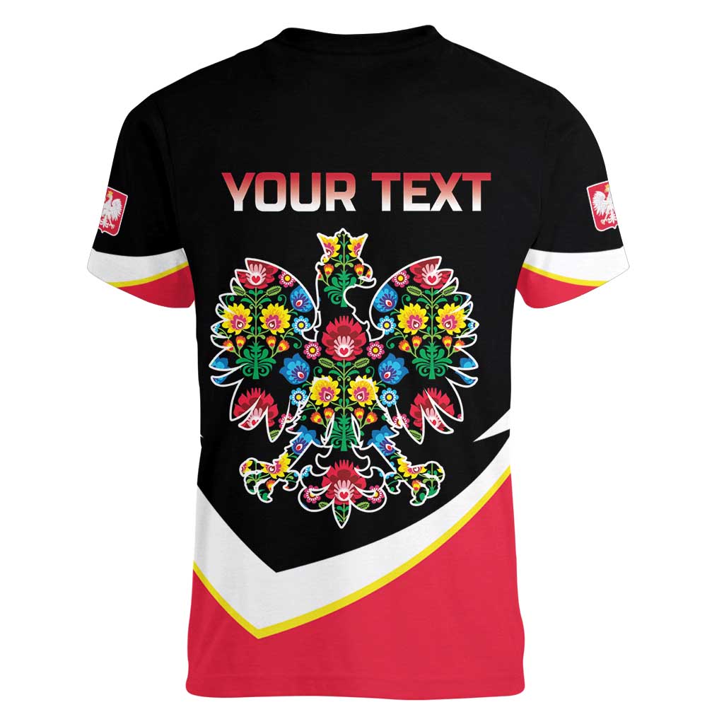Personalized Poland Wycinanki Eagle Women V-Neck T-Shirt Polish Traditional Floral Folk Pattern - Wonder Print Shop