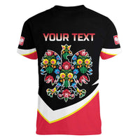 Personalized Poland Wycinanki Eagle Women V-Neck T-Shirt Polish Traditional Floral Folk Pattern - Wonder Print Shop