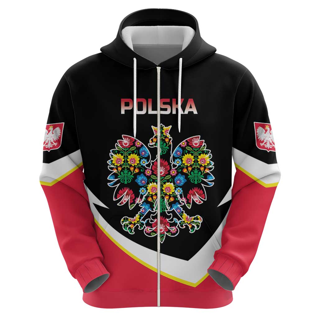 Personalized Poland Wycinanki Eagle Zip Hoodie Polish Traditional Floral Folk Pattern - Wonder Print Shop