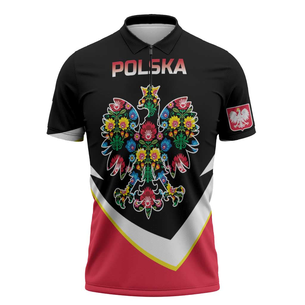 Personalized Poland Wycinanki Eagle Zipper Polo Shirt Polish Traditional Floral Folk Pattern - Wonder Print Shop
